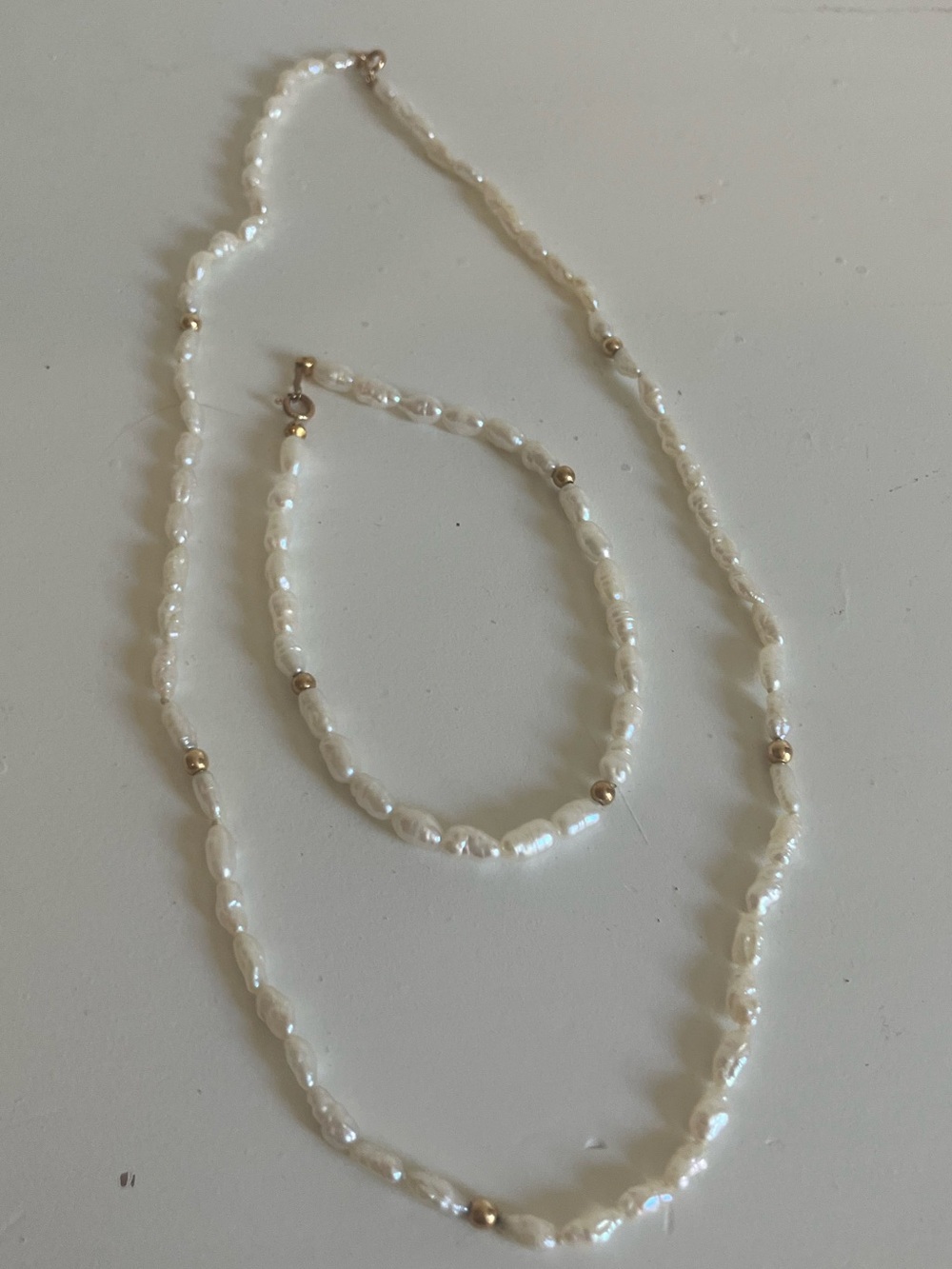 14k Freshwater Pearl Necklace and Bracelet Set